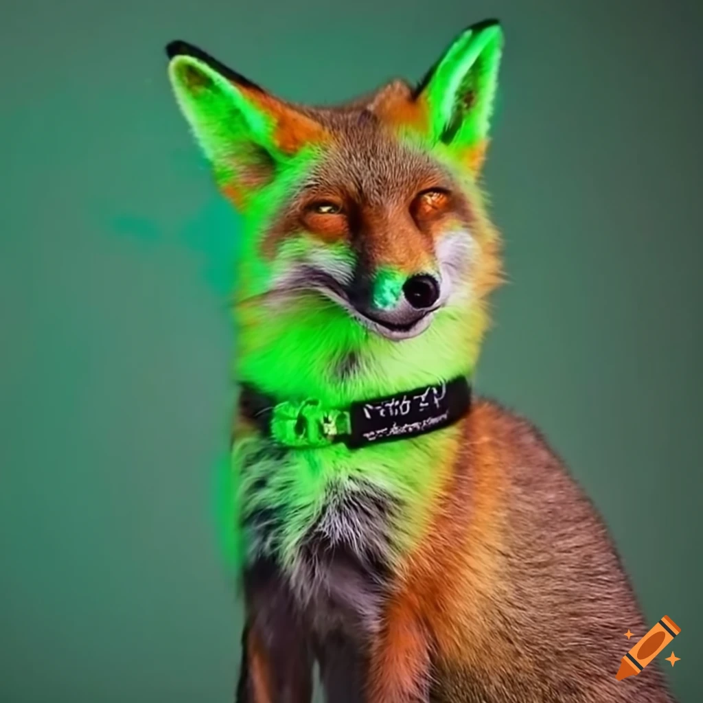 fox with a neon green and black collar