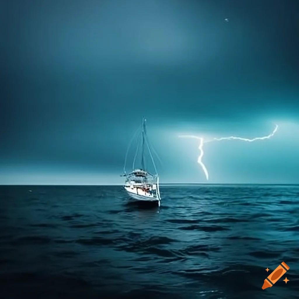 Image of a boat sailing away from a storm on Craiyon