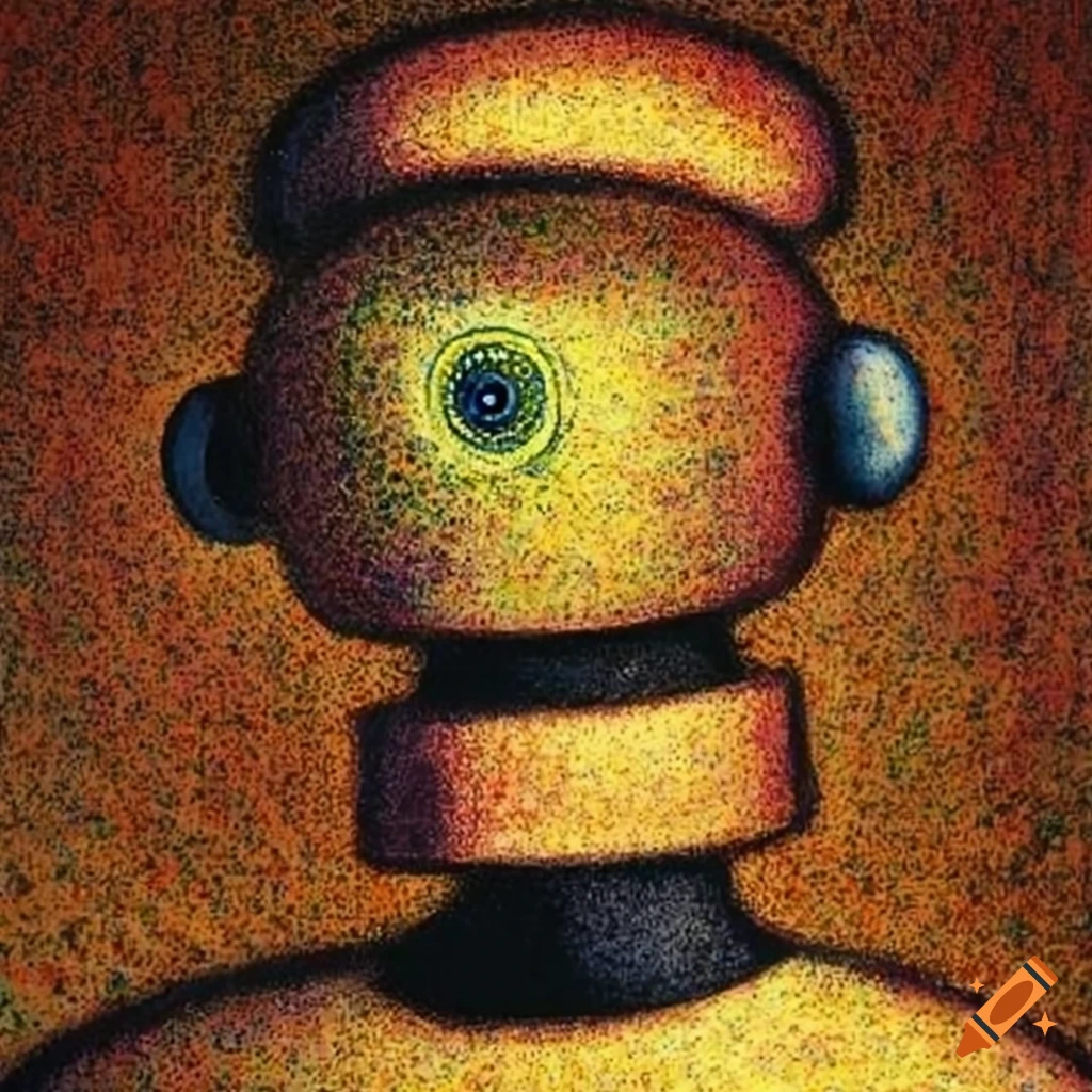 pointillism-style robot artwork