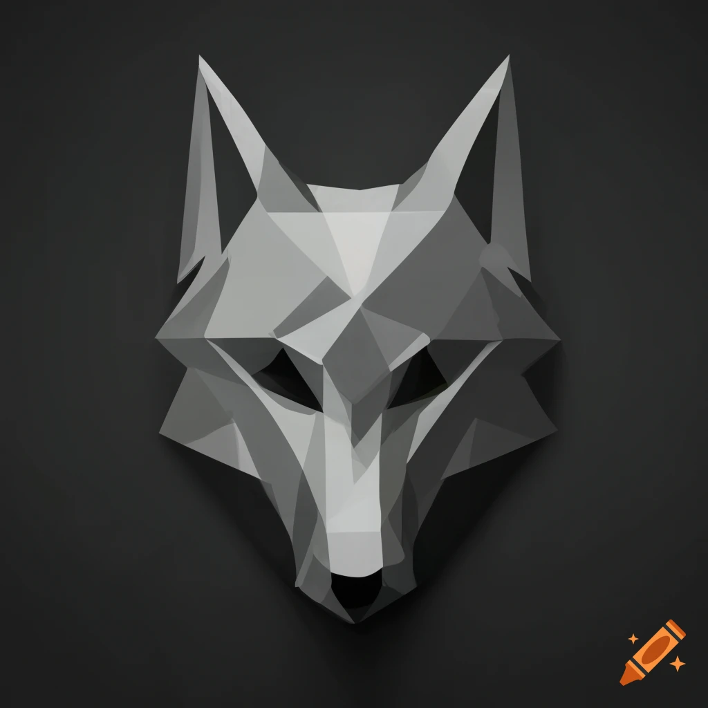 minimalistic geometric wolf mask on black background