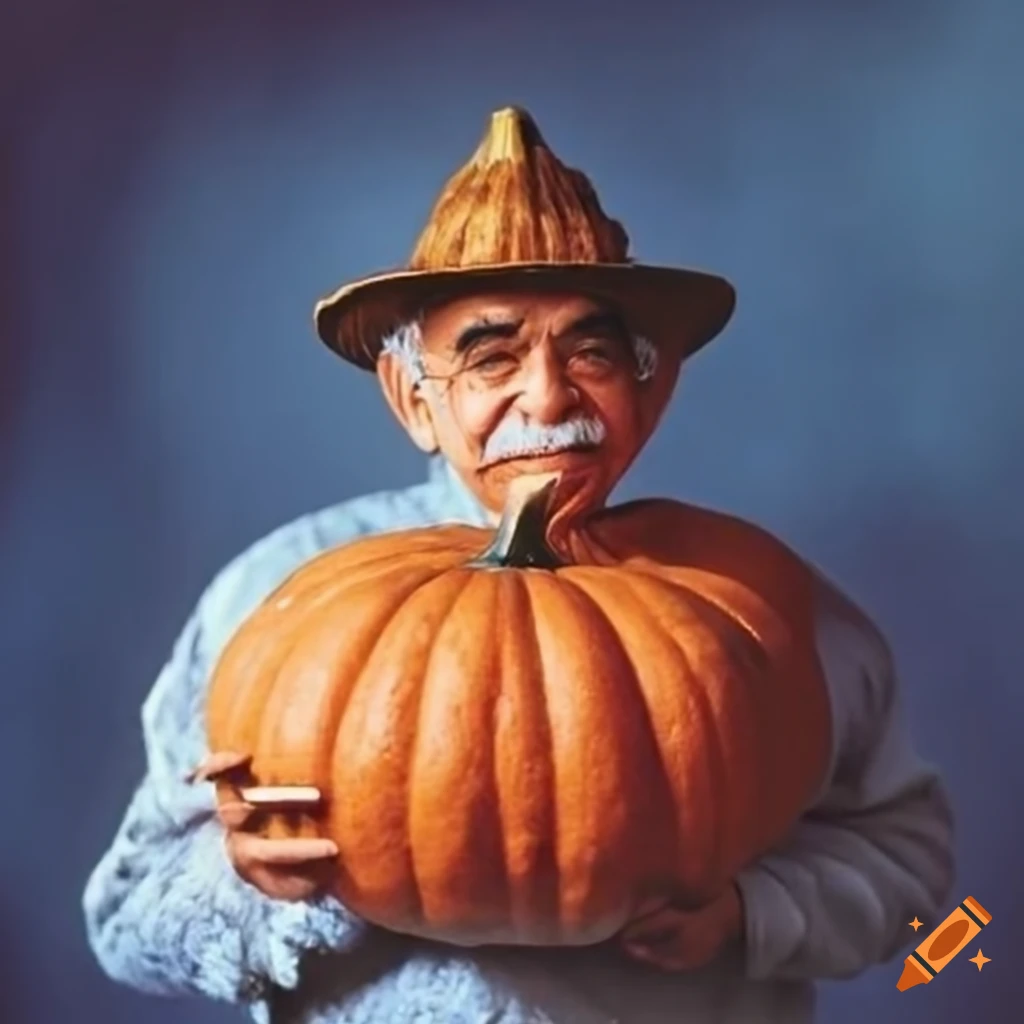 Gabriel Garcia Marquez holding a pumpkin