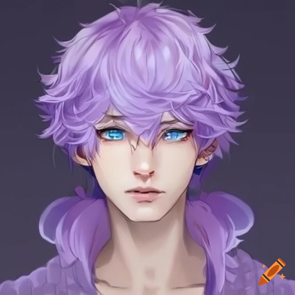 Anime Character With Purple Ruffled Hair And Blue Eyes