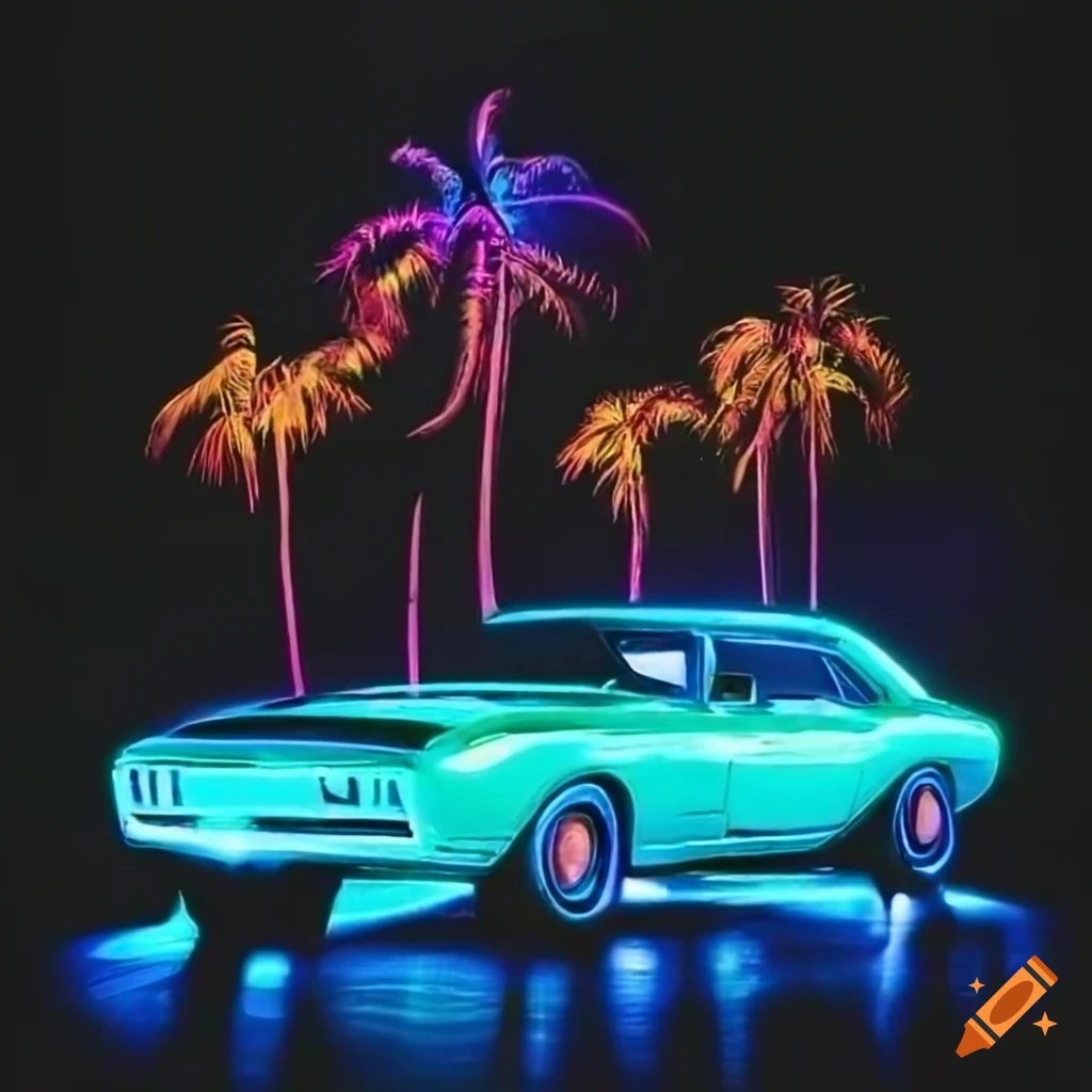 Vintage camaro parked by palm trees in key west on craiyon