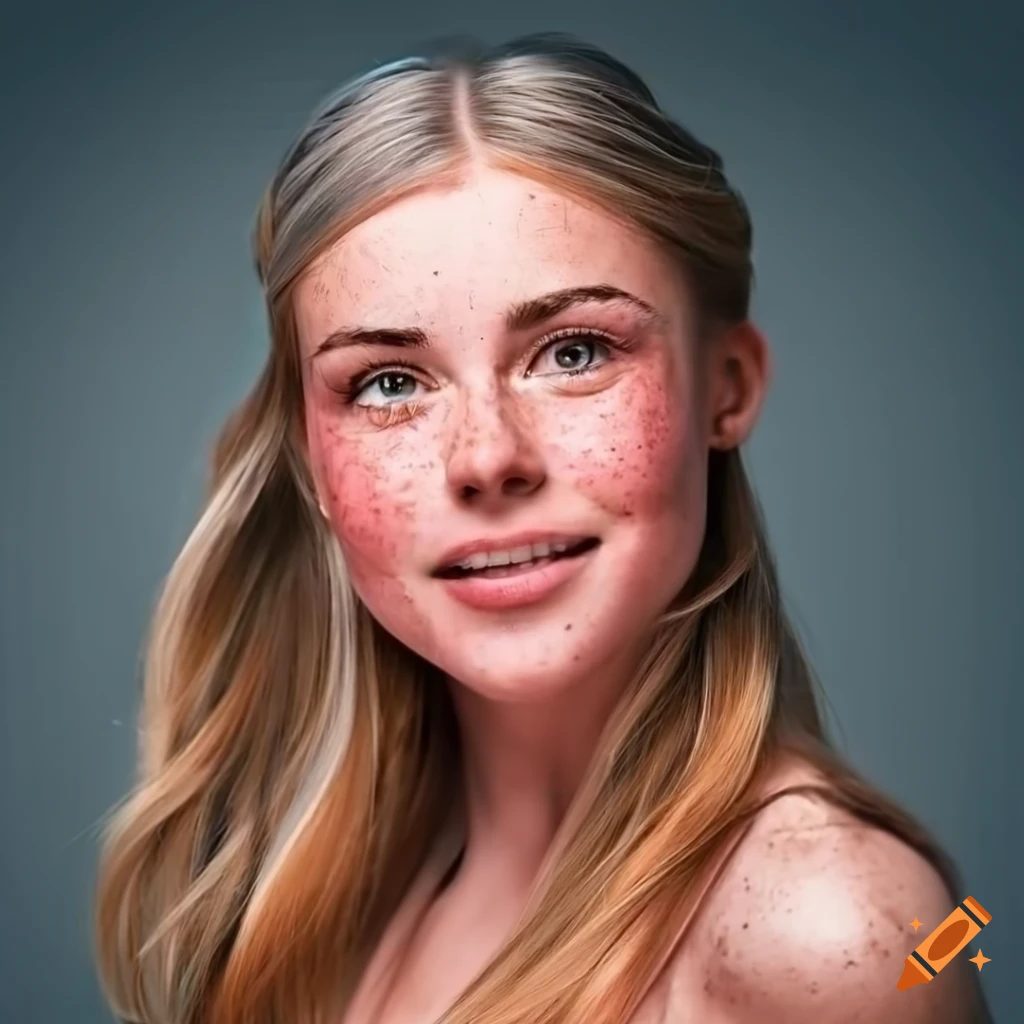 portrait of a beautiful young woman with a freckles and blonde hair
