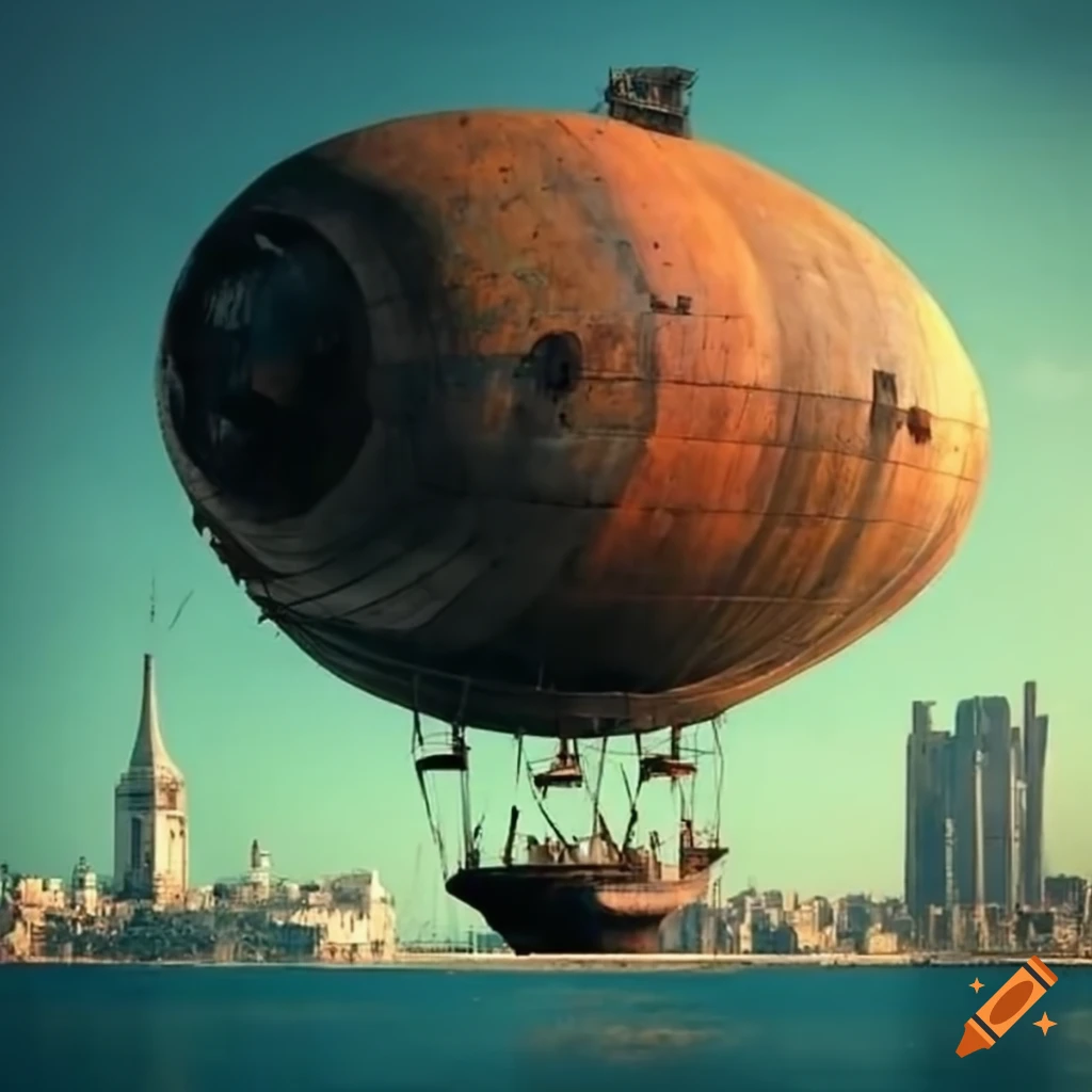 image of a steampunk airship over Havana city