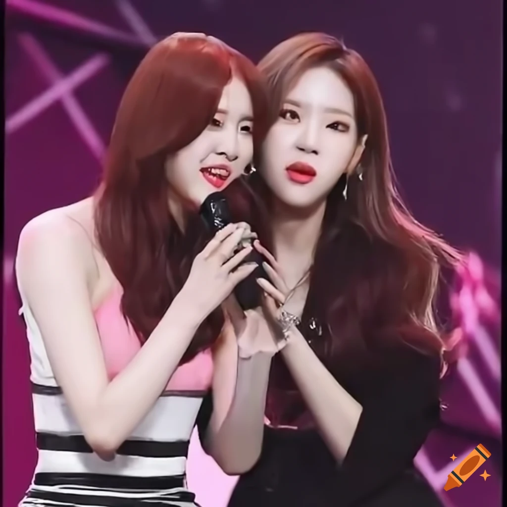 Rosé and Kim Minju performing a duet on stage