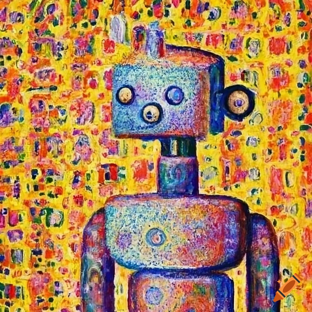 pointillism-style robot artwork