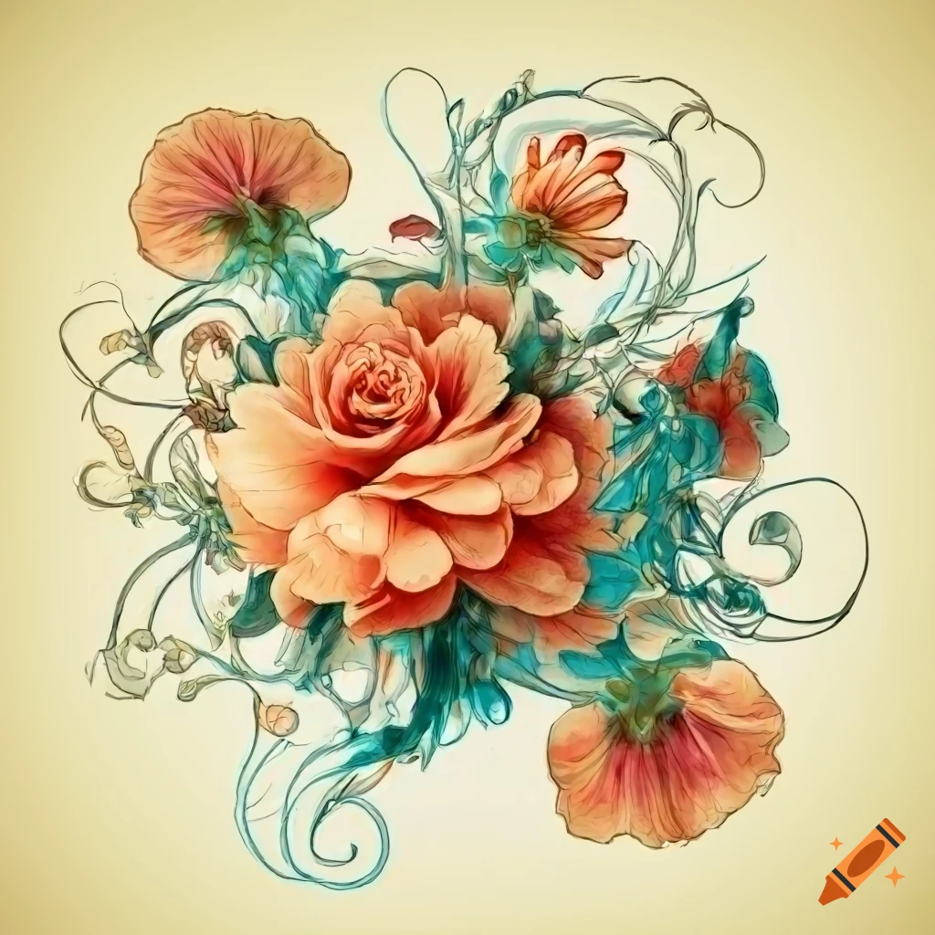 Colorful art nouveau style flower illustration