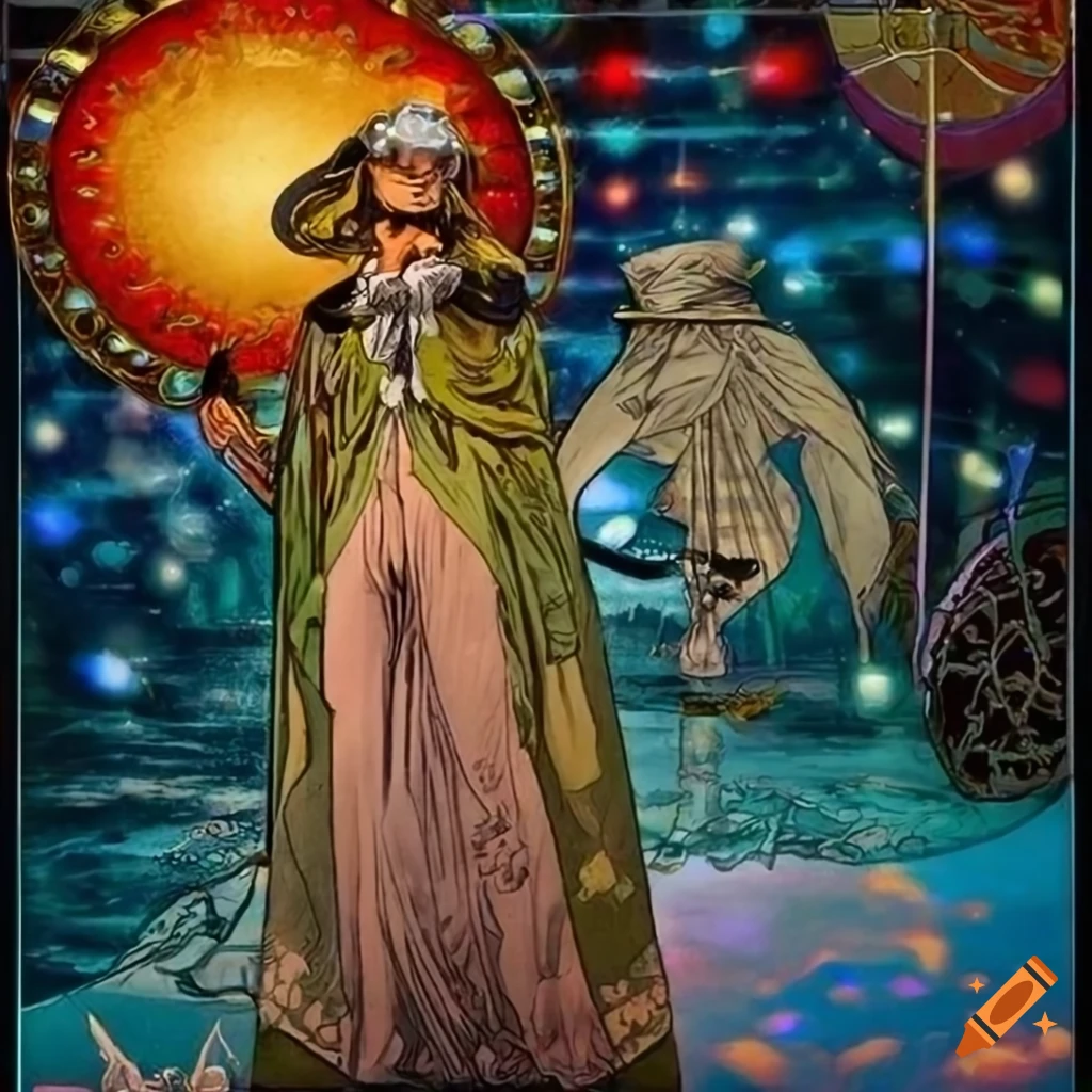 oil painting of a solarpunk superhero pirate doctor on a solar sailer boat