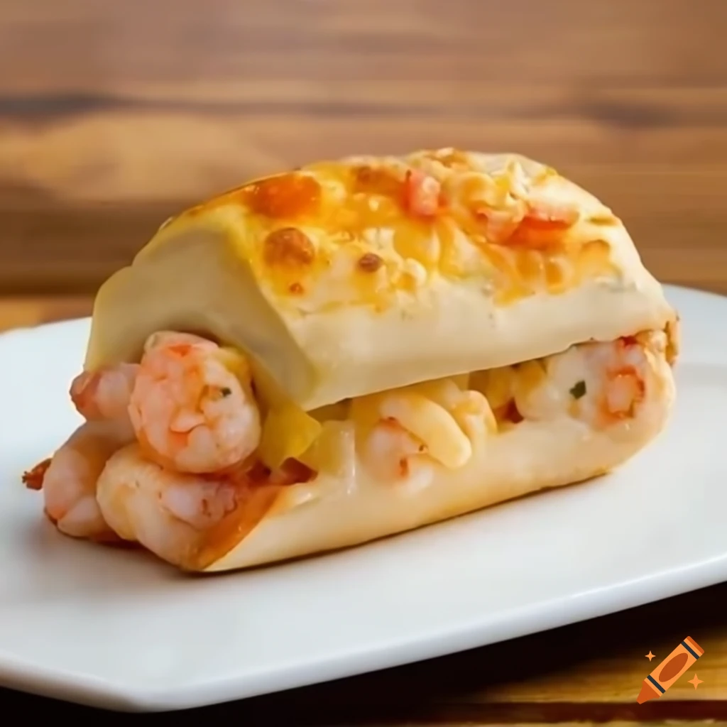 Delicious shrimp and macaroni cheese pizza roll