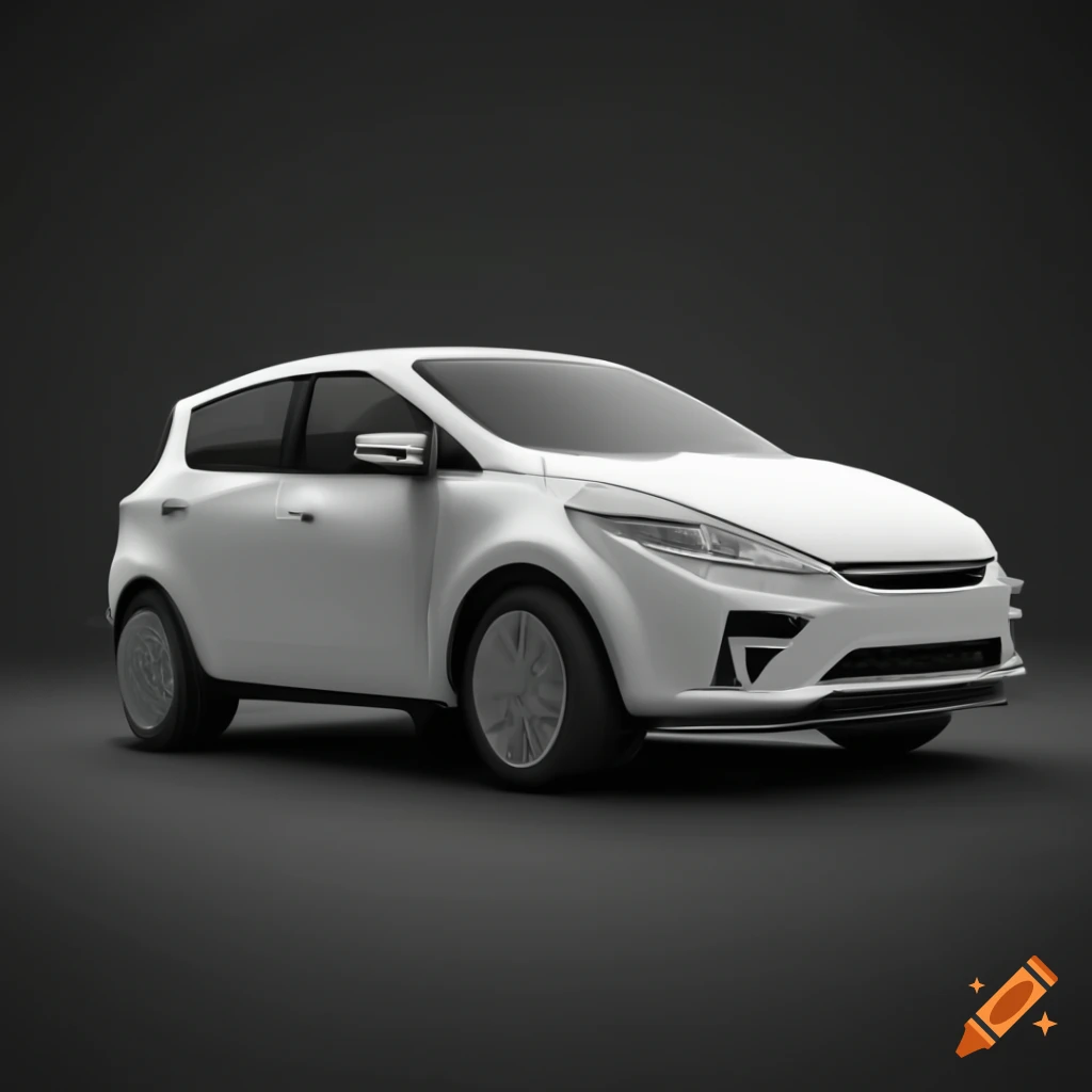 3D illustration of a white compact car