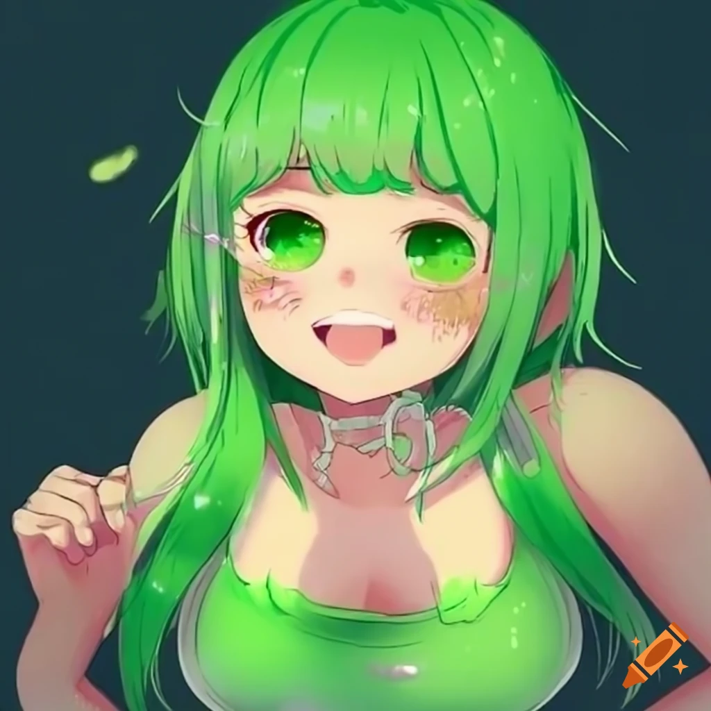 Green jade girl in dororo anime style