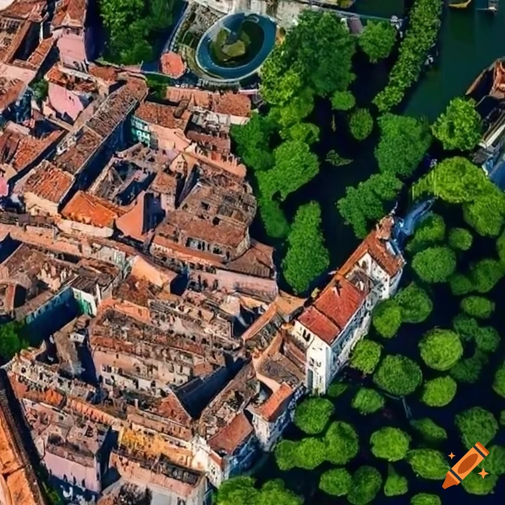 a green Venice from above