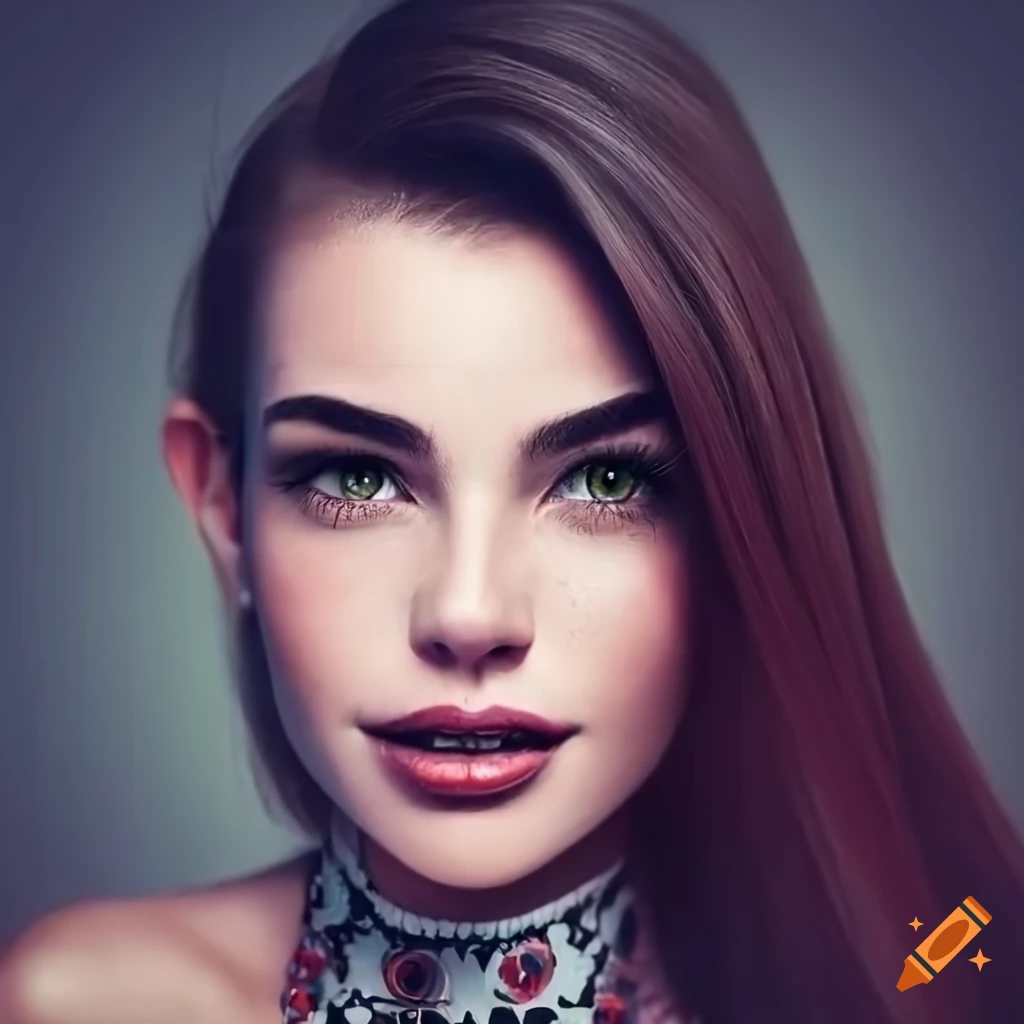 Portrait of a beautiful young woman with freckles and dark hair on Craiyon
