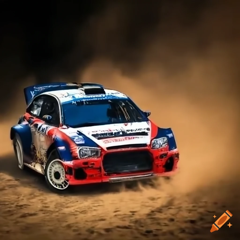 rally car drifting in a dirt turn