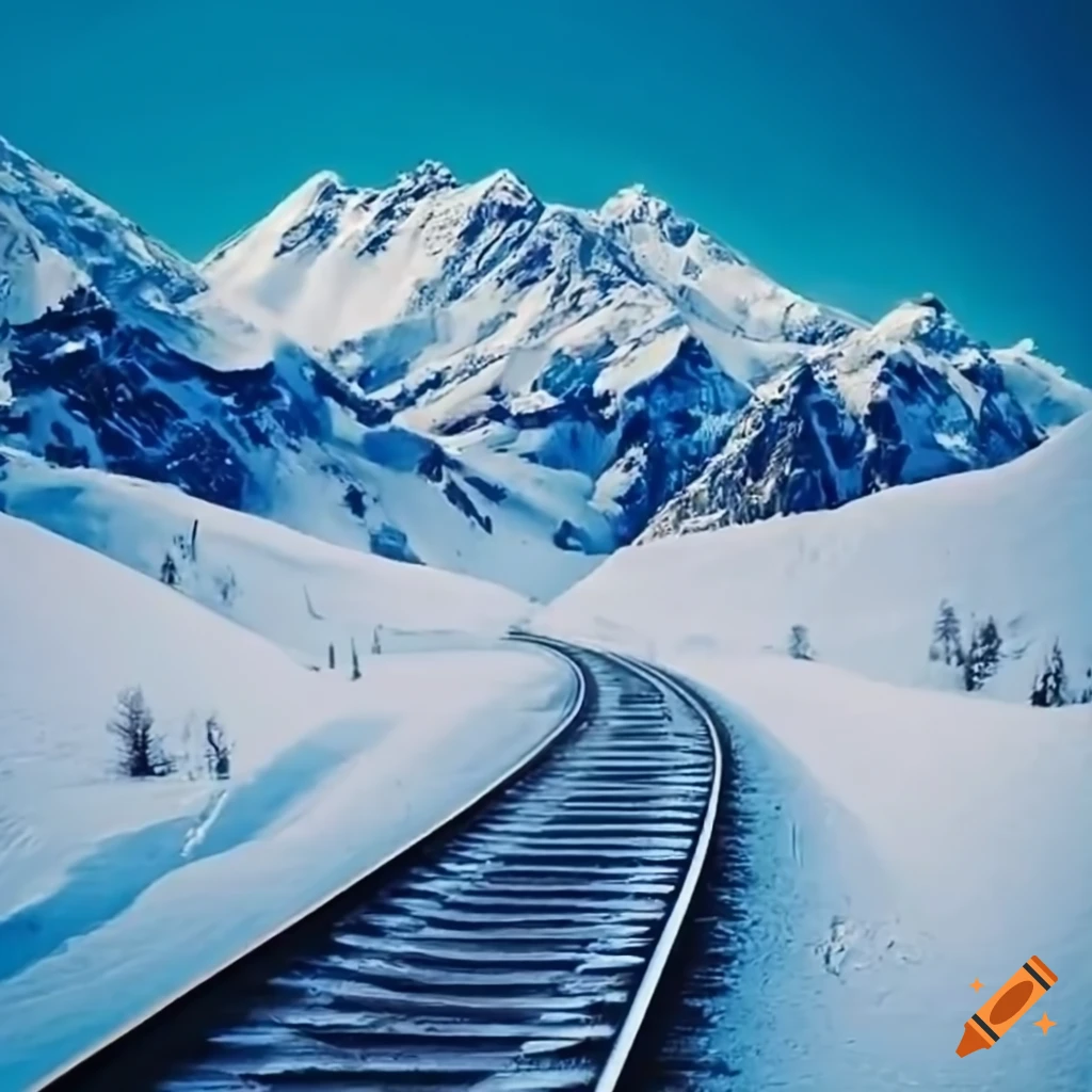 train crossing snowy mountains