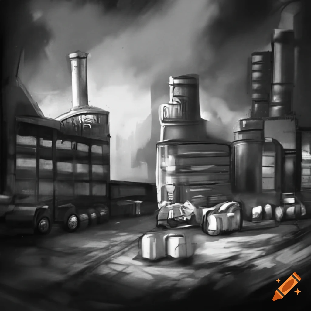 photo of idle trucks outside a pharmaceutical factory