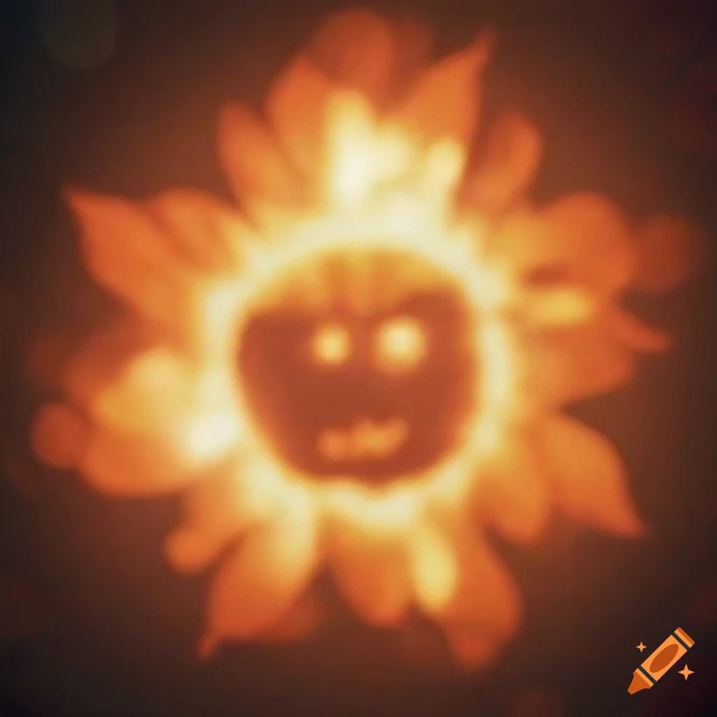 hyper-realistic pumpkin sun with flames
