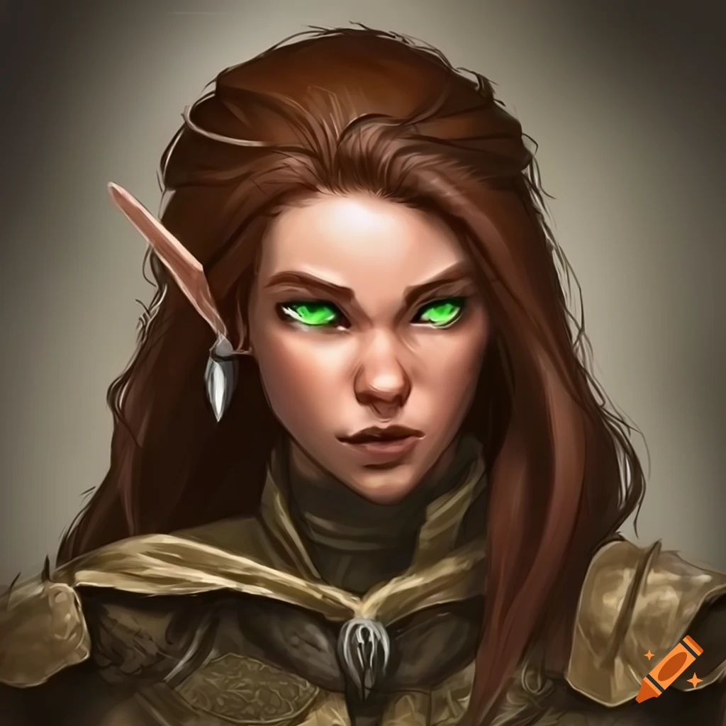 Female half-elf ranger with brown long hair on Craiyon