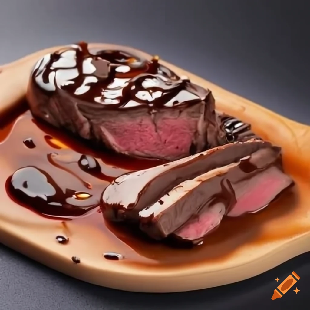 gourmet steak with chocolate sauce