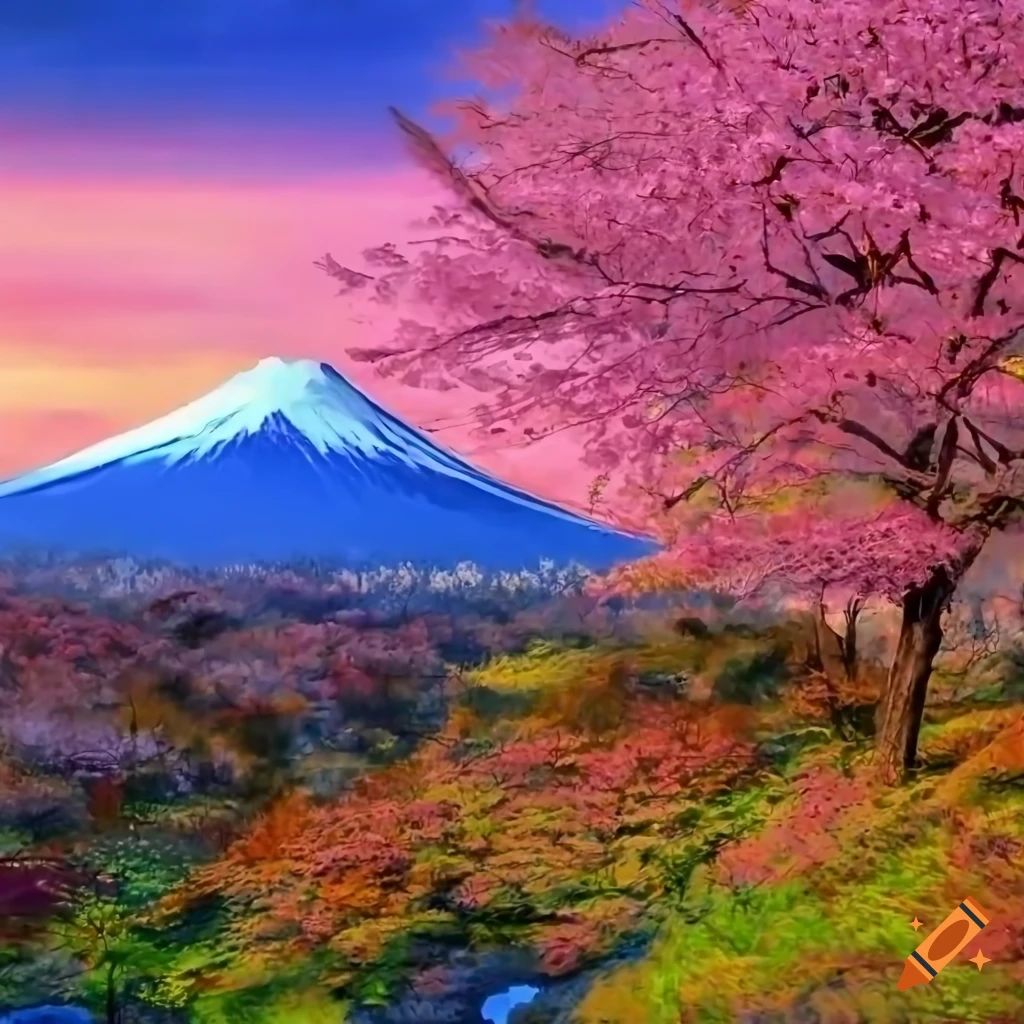 Sakura tree with mount fuji in the background