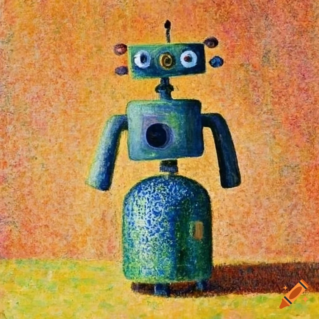 pointillism-style robot artwork