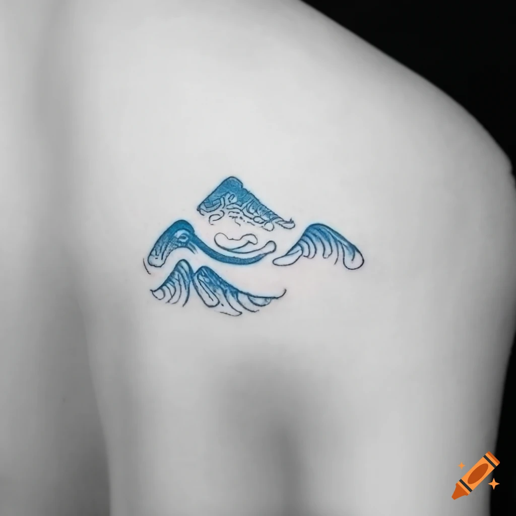 Watercolor wave tattoo on the shoulder blade.