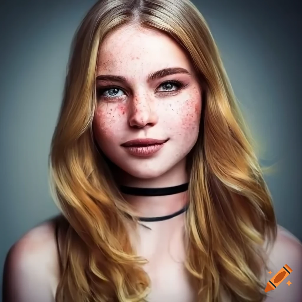 portrait of a beautiful young woman with freckles and blonde hair