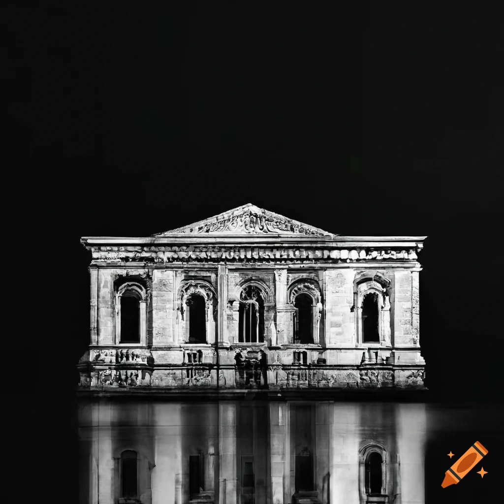 Black and white photo of la maison carrée de nîmes on Craiyon