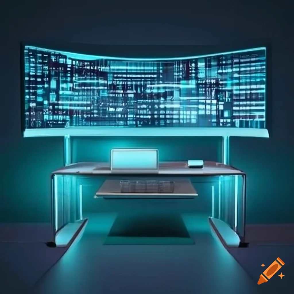 Multiscreen Computer Desk With Data On Craiyon