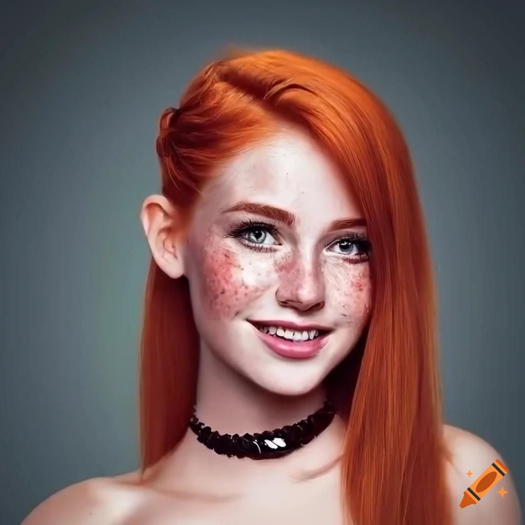 Portrait of a beautiful young woman with red hair and freckles on Craiyon