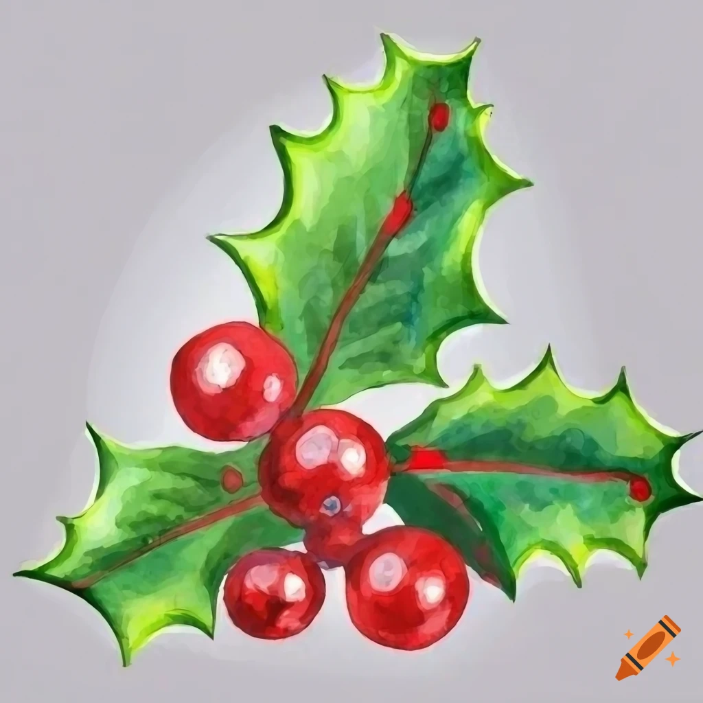 Vector illustration of watercolor christmas holly on Craiyon