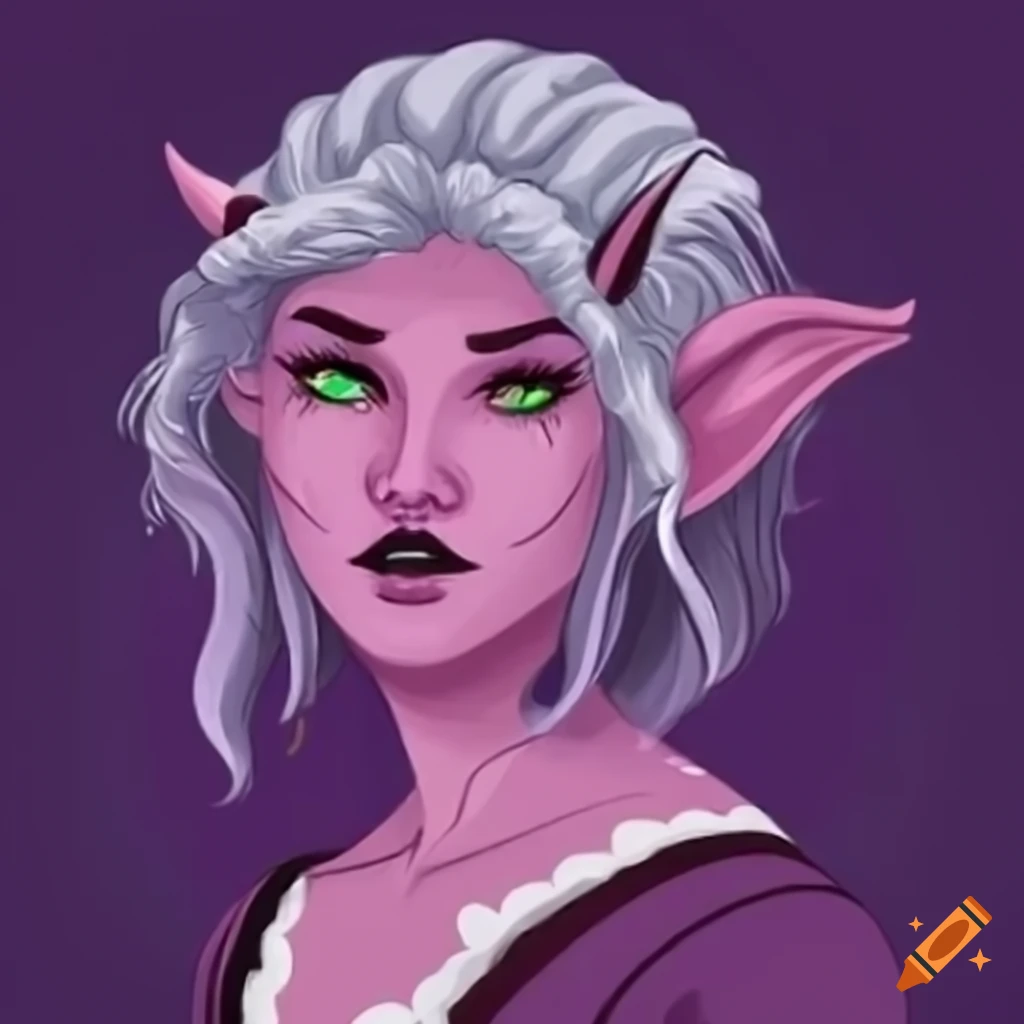Tiefling character with silver hair and purple skin on Craiyon