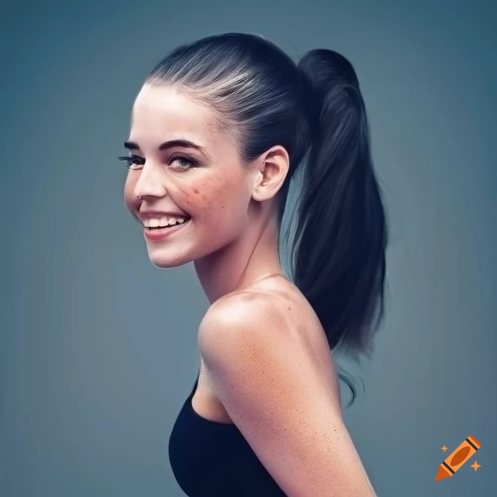 Portrait of a smiling woman with freckles and dark hair on Craiyon