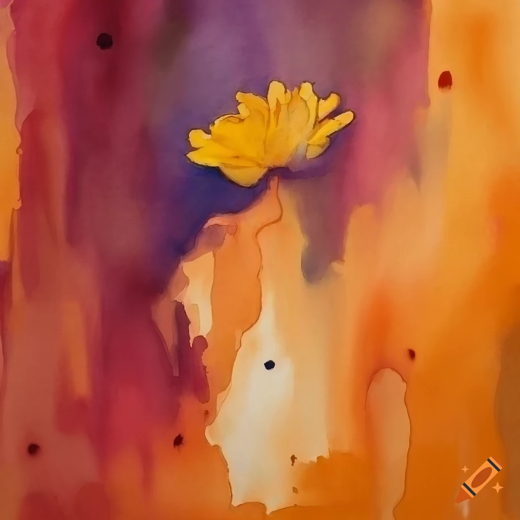 abstract watercolor painting of a Tibetan monk offering a flower