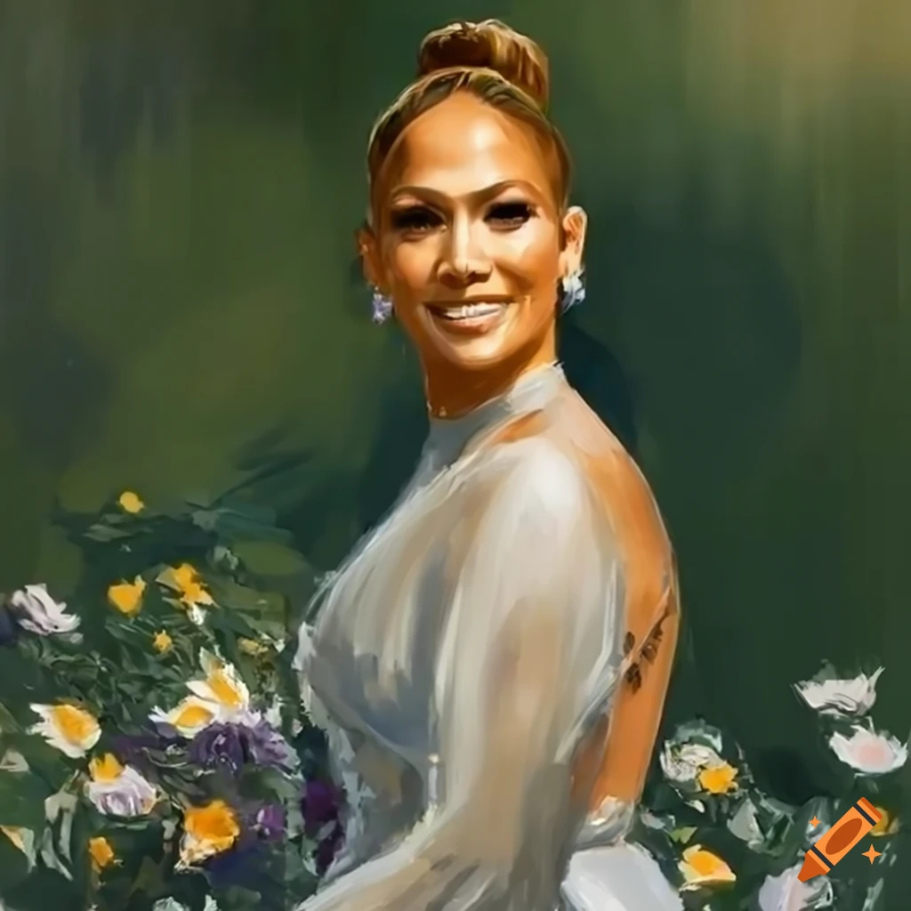 Jennifer lopez portrait with flowers in a garden on Craiyon