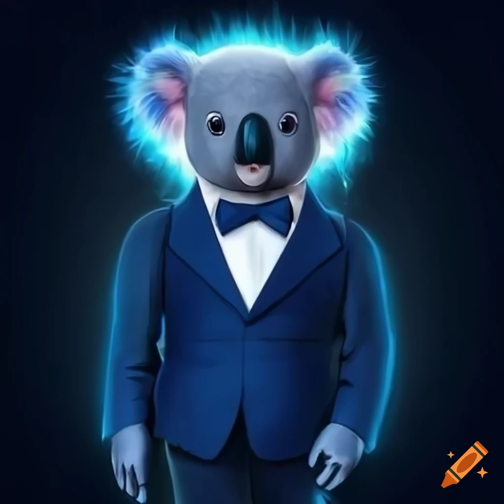 illustration of a stylish koala with fiery blue hair
