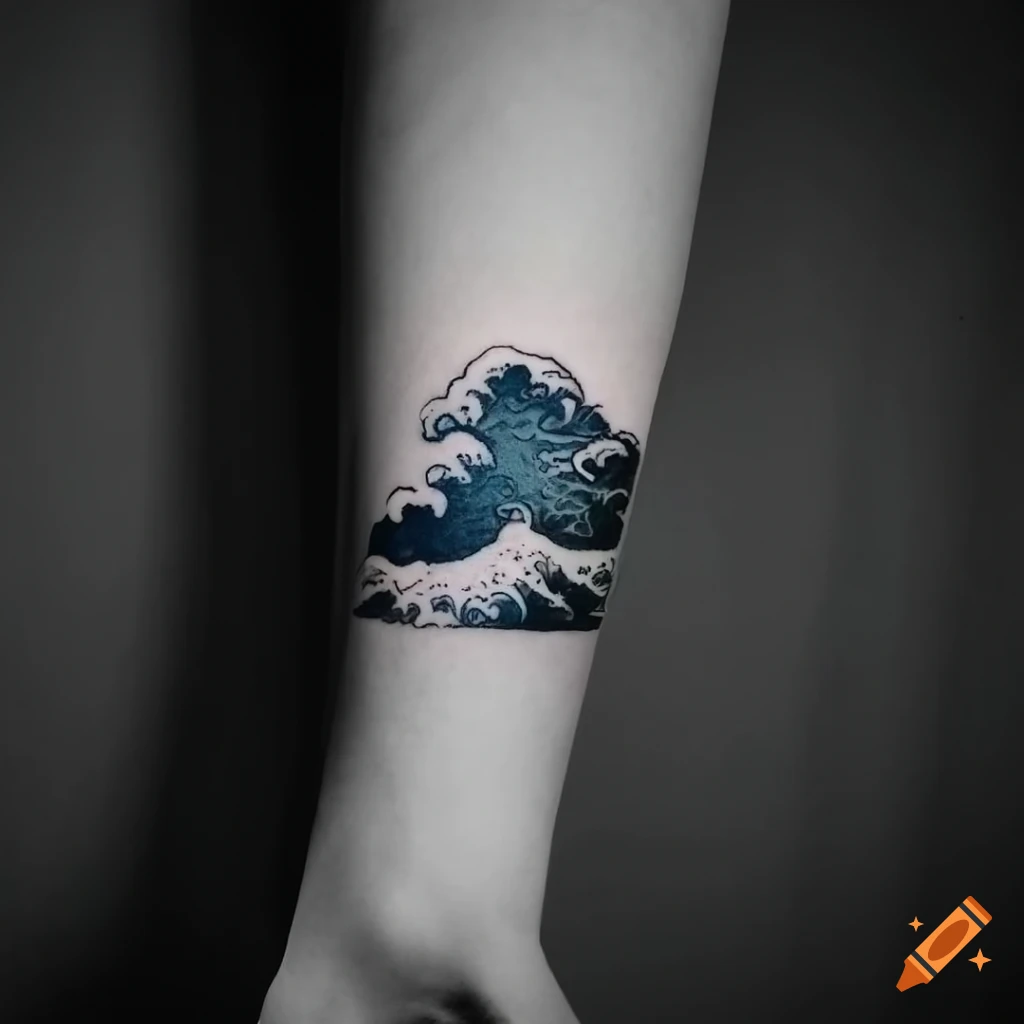 minimalist Japanese wave and mountain tattoo