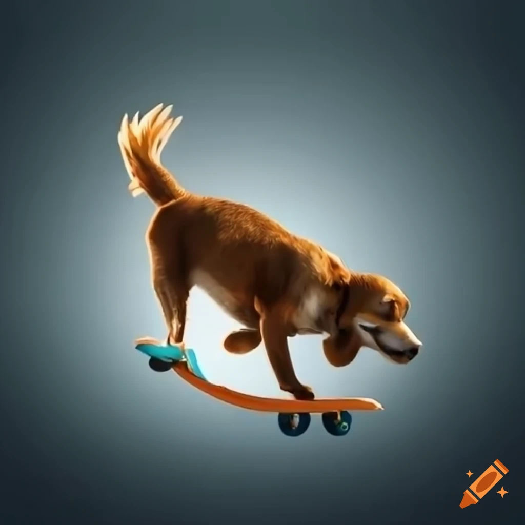 Dog skateboarding in mid-air on Craiyon