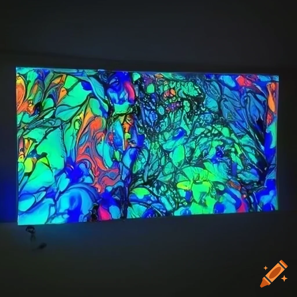 Translucent marbled glass screenprint with rainbow backlighting
