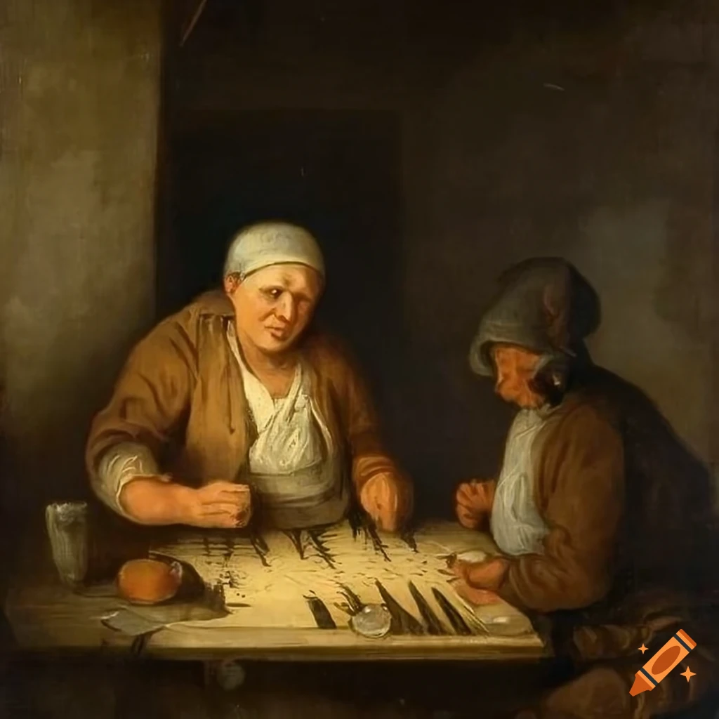 painting of farmers enjoying drinks and games in a tavern