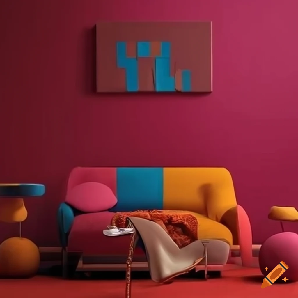 Abstract living room with primary colors