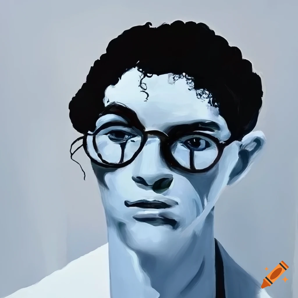 monochromatic expressionist artwork influenced by David Hockney