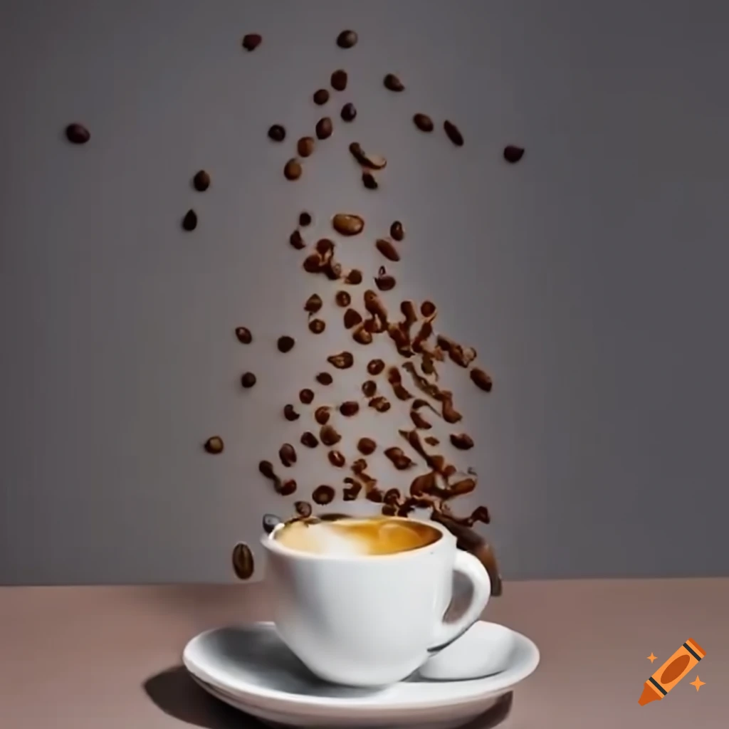 coffee beans pouring into a cup
