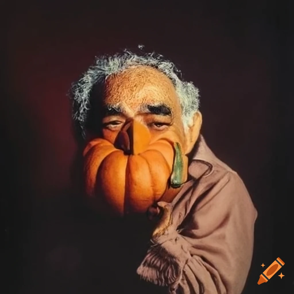 Gabriel Garcia Marquez holding a pumpkin
