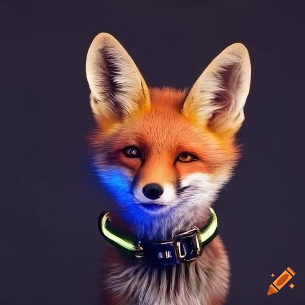 neon-lit fox with a black collar