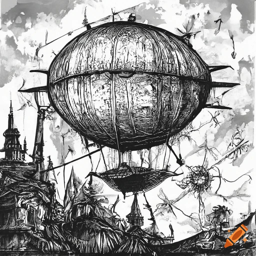 Image of a steampunk flying city with gears and steam engine on Craiyon