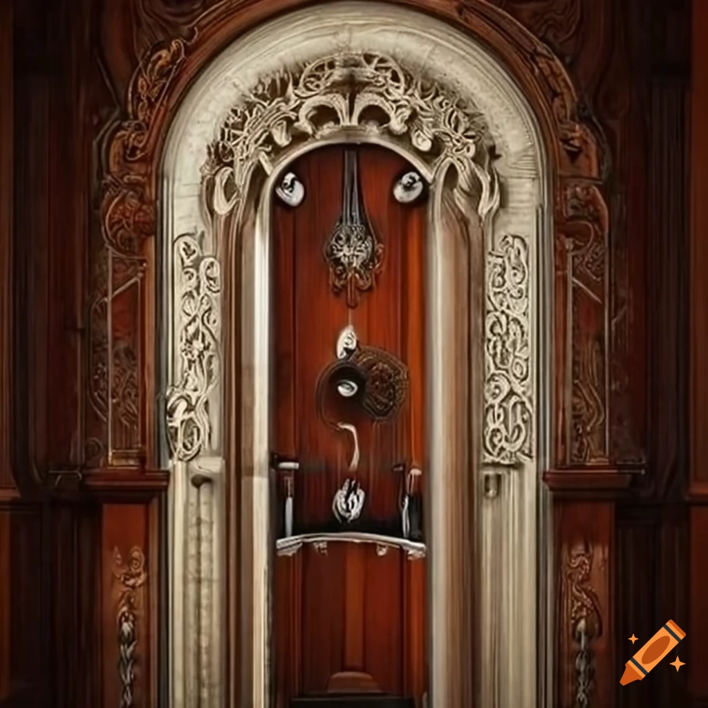 Intricately designed musical instrument door on Craiyon