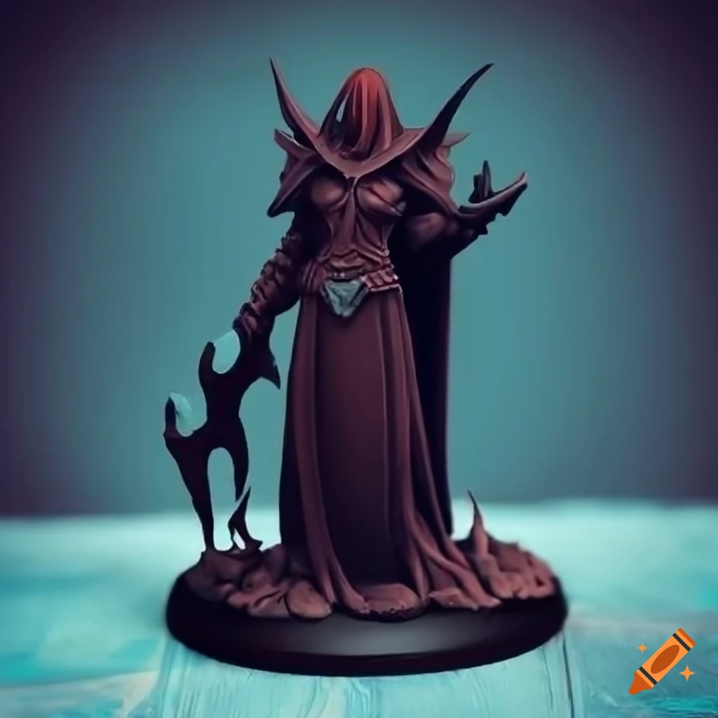 Dnd miniature of a dark fantasy character with a magical puzzle cube