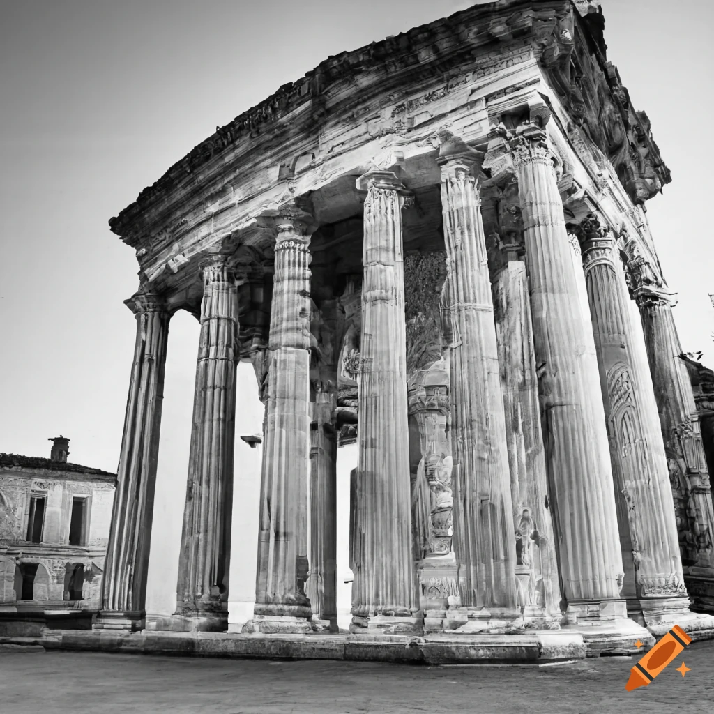 Black and white photo of maison carrée de nîmes on Craiyon